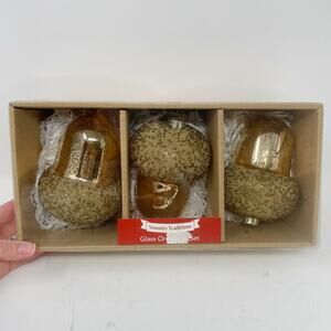 Set of Three Large Gold-Tone Glass Acorn Ornaments Mercury Style